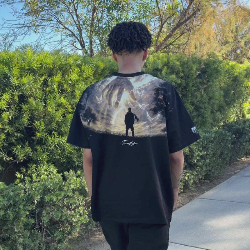Mason wearing YAHWEH 001 The Hand, back view [Mason]
