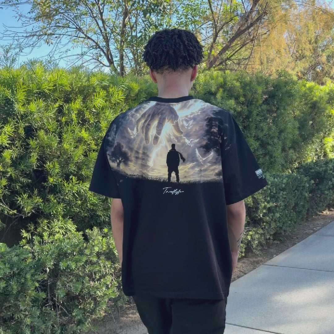 Mason wearing YAHWEH 001 The Hand, back view [Mason]